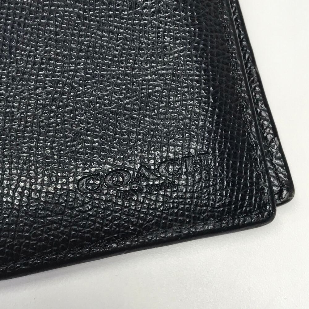 Coach Mens Polished Pebble Leather 3 In 1 Bi Fold Wallet Billfold Black Embossed - Picture 2 of 15